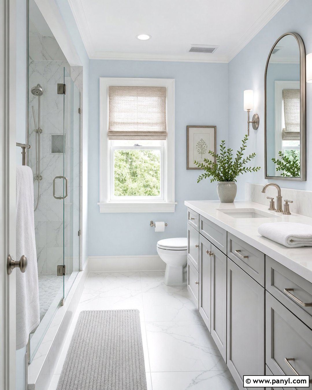 Light Blue Bathroom Walls With Marble Tile - 35 light blue bathroom walls