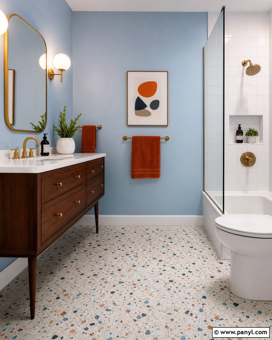 Light Blue Bathroom Walls With Midcentury Decor - 35 light blue bathroom walls