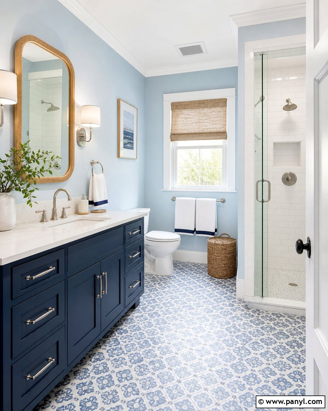 Light Blue Bathroom Walls With Navy Accents - 35 light blue bathroom walls