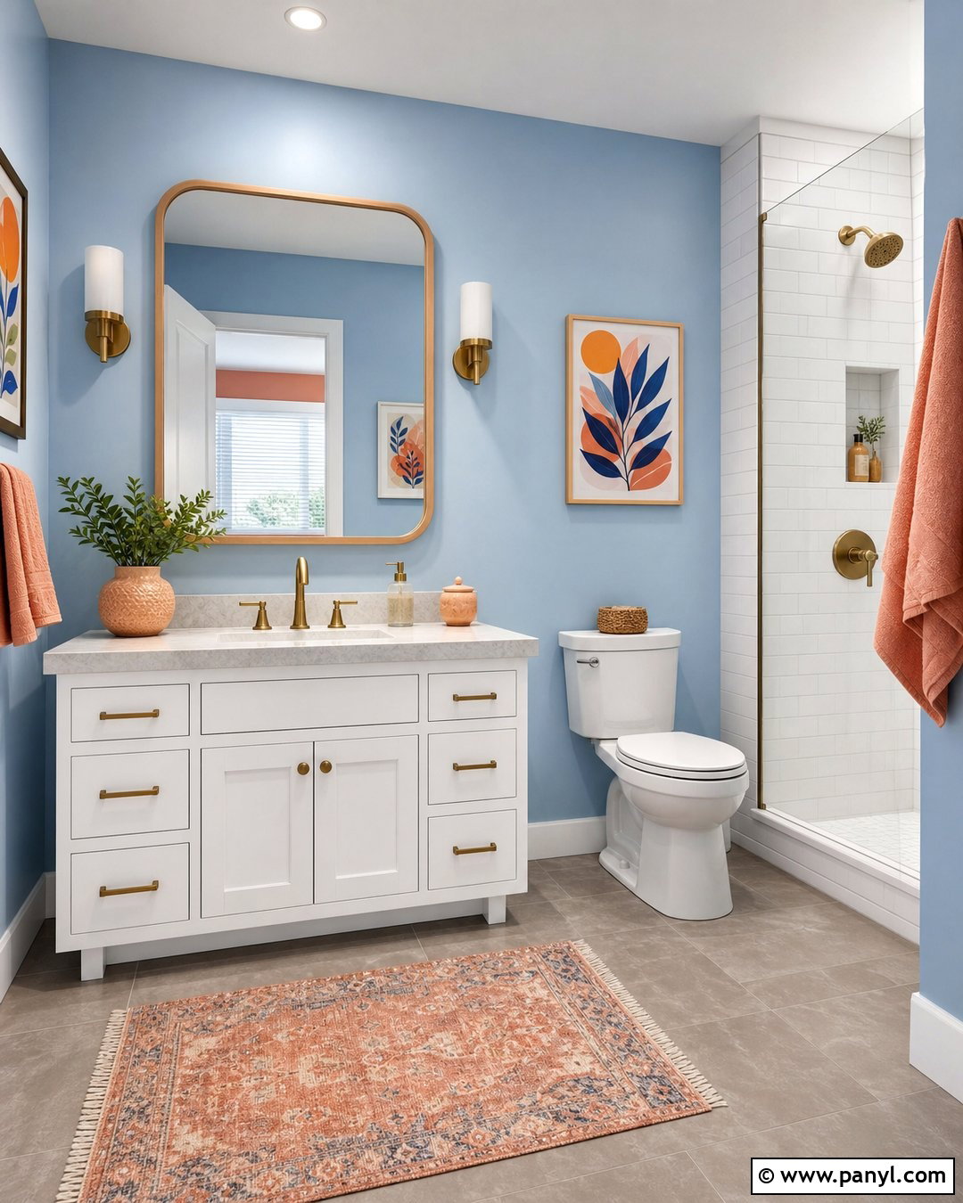 Light Blue Bathroom Walls With Peach Accents - 35 light blue bathroom walls