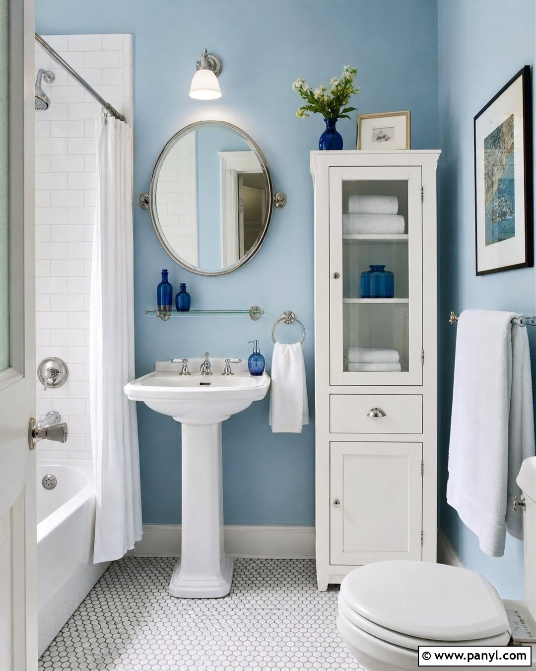 Light Blue Bathroom Walls With Penny Tile - 35 light blue bathroom walls