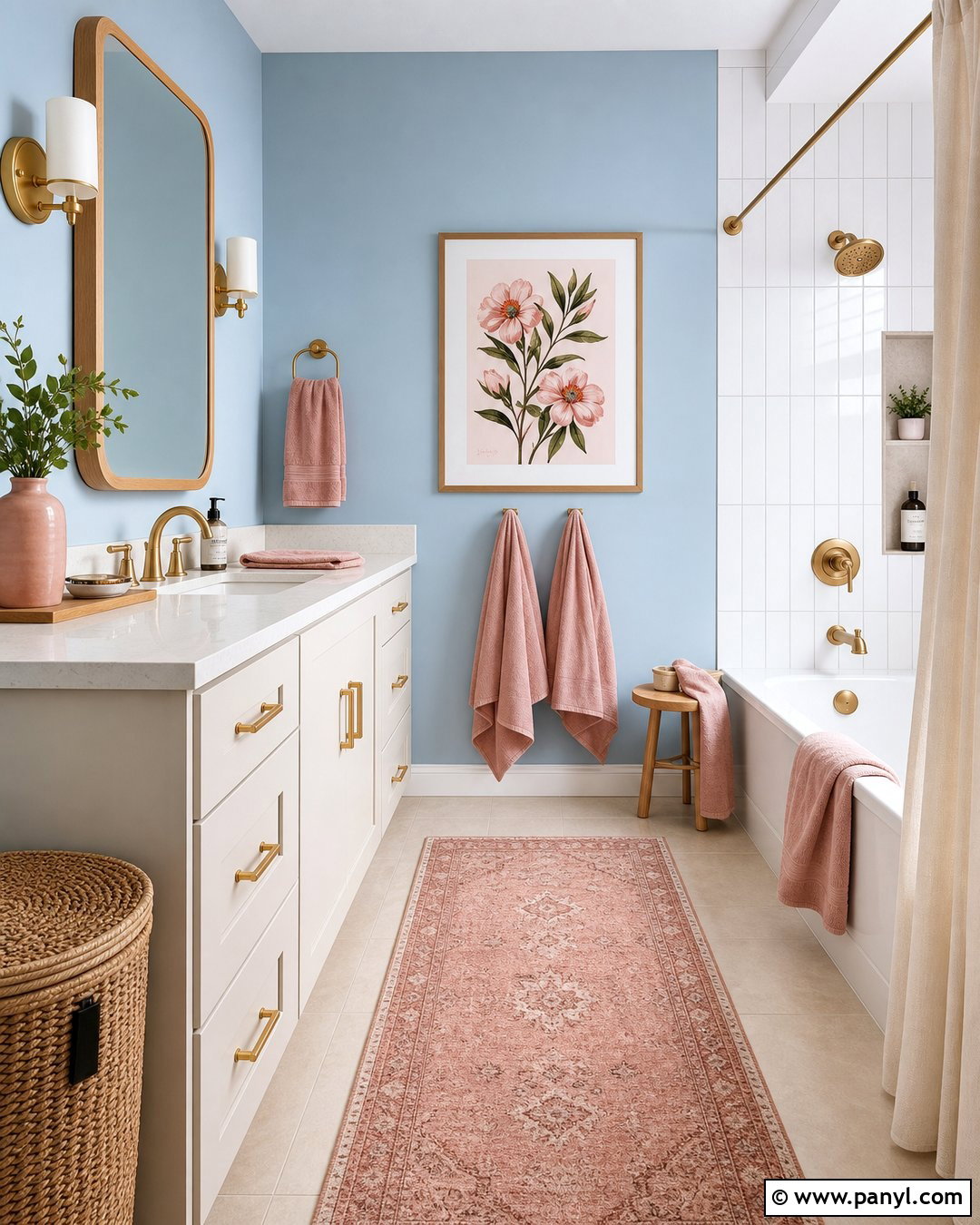 Light Blue Bathroom Walls With Pink Accents - 35 light blue bathroom walls