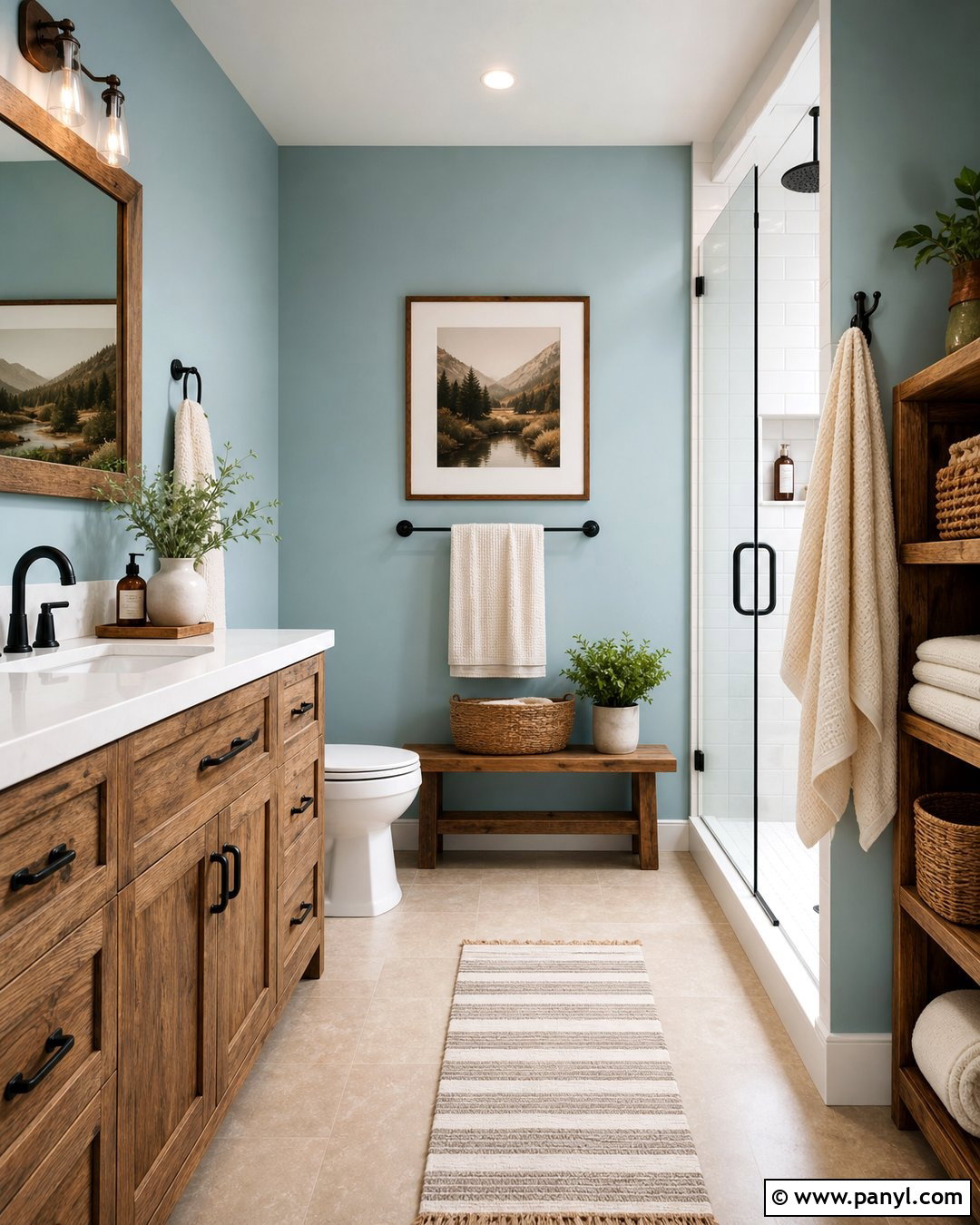 Light Blue Bathroom Walls With Rustic Wood - 35 light blue bathroom walls