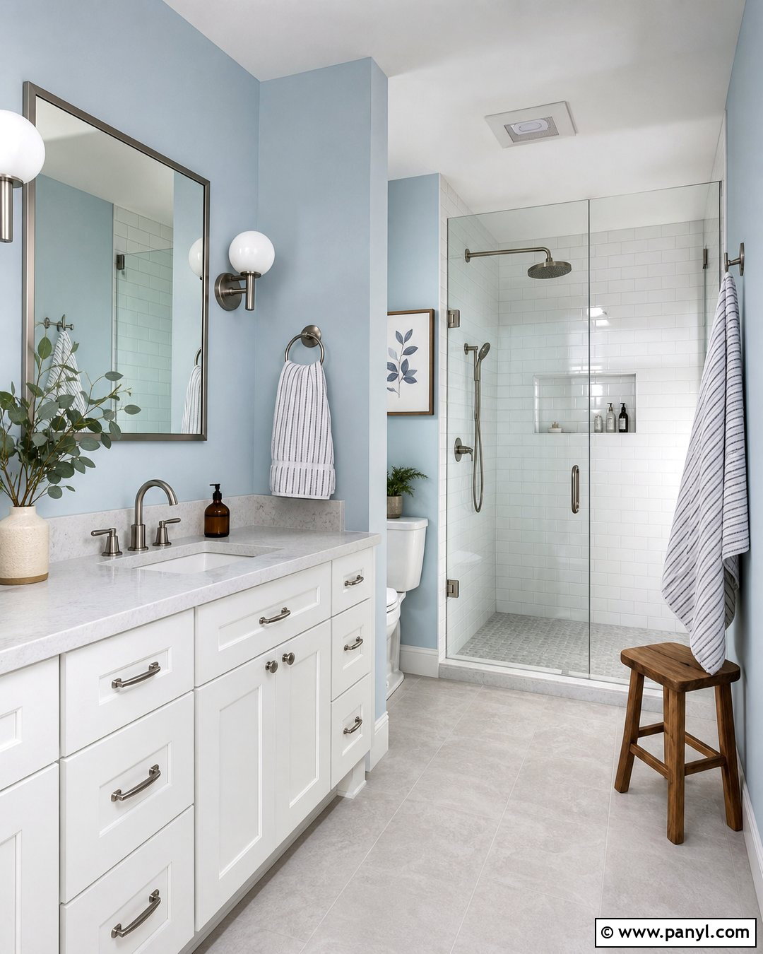 Light Blue Bathroom Walls With White Subway Tile - 35 light blue bathroom walls