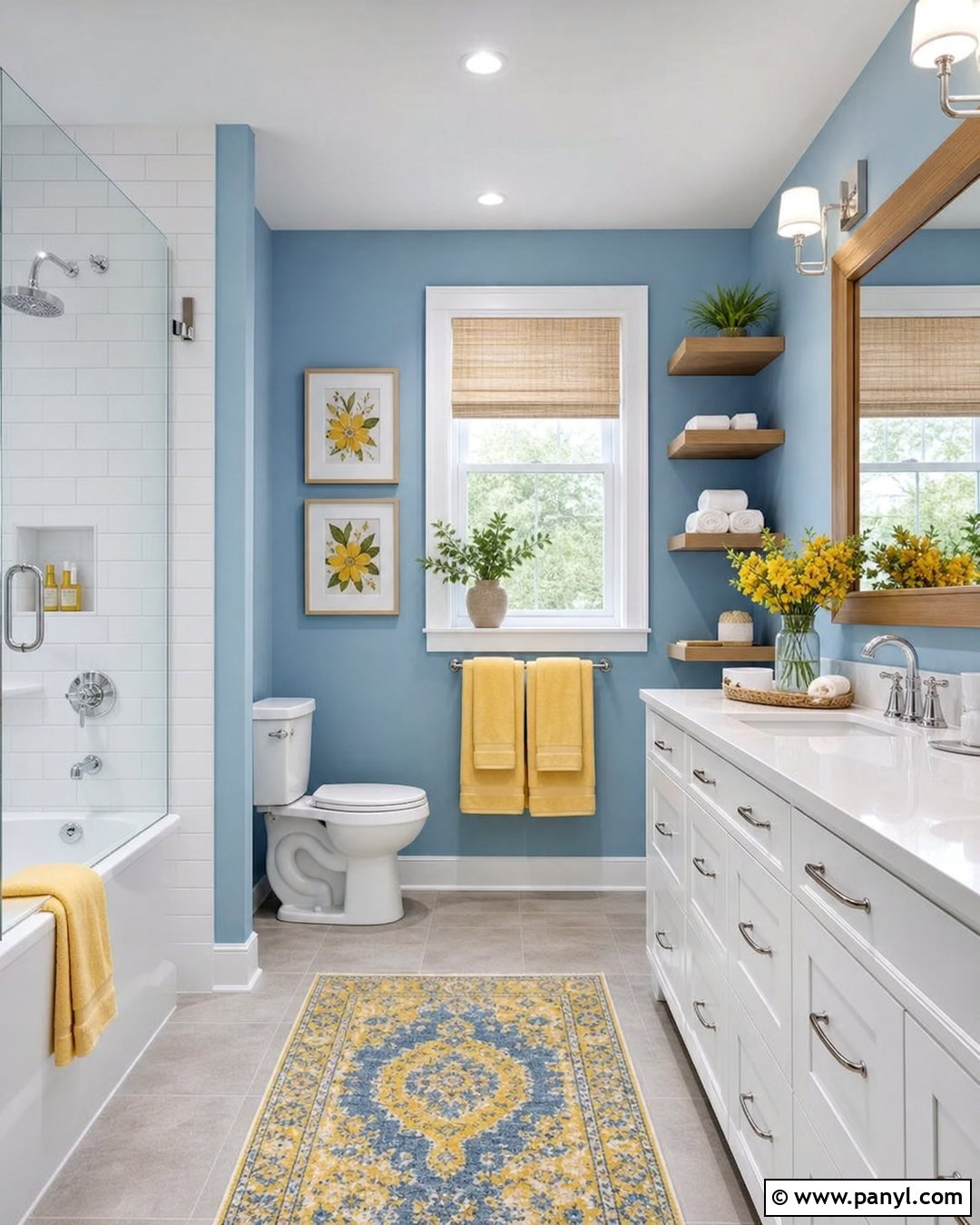 Light Blue Bathroom Walls With Yellow Accents - 35 light blue bathroom walls