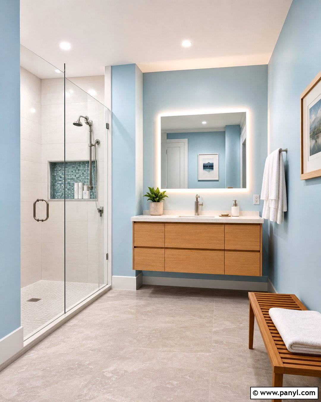 Light Blue Bathroom Walls With a Walk-In Shower - 35 light blue bathroom walls