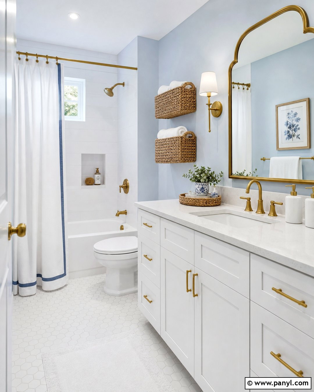 Light Blue Bathroom Walls With a White Vanity - 35 light blue bathroom walls