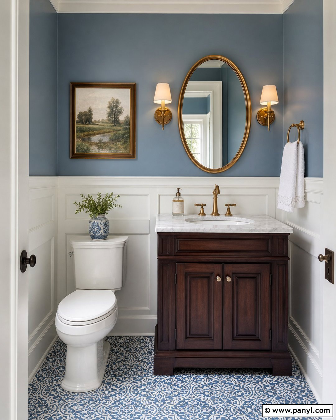 Light Blue Bathroom Walls in a Powder Room - 35 light blue bathroom walls