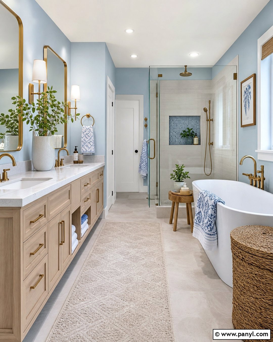 Light Blue Bathroom Walls in a Primary Bathroom - 35 light blue bathroom walls