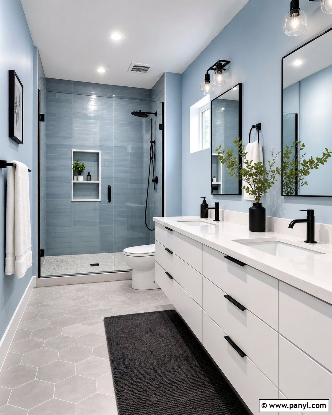 Light Blue Bathroom With Black Fixtures - 25 Bathroom With Light Blue Walls