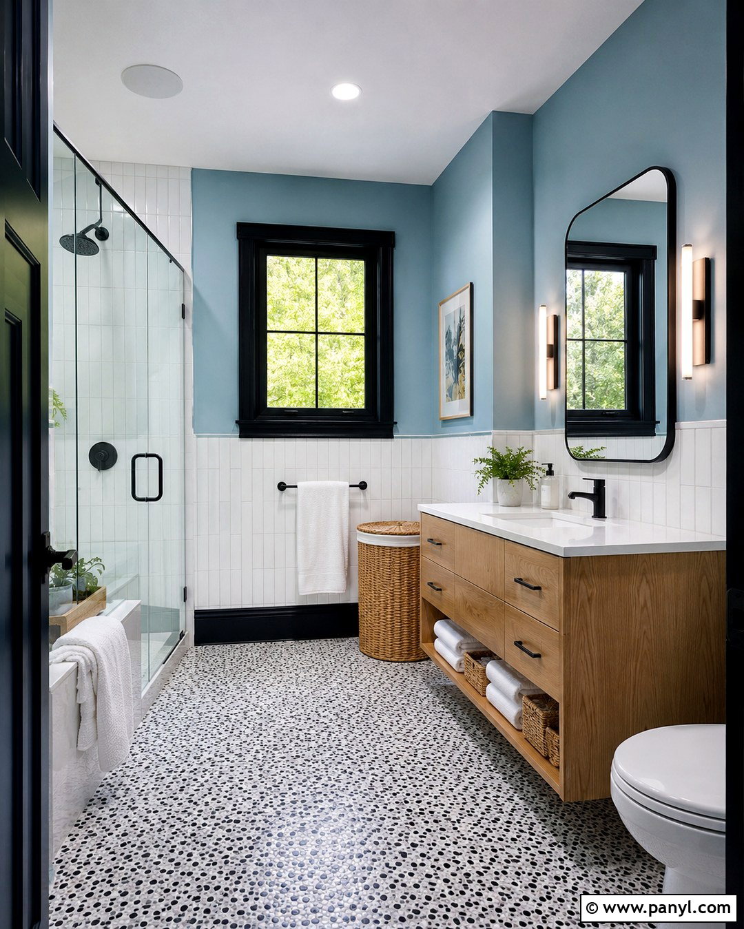 Light Blue Bathroom With Black Window Trim - 20 Light Blue Walls With Black Trim Ideas
