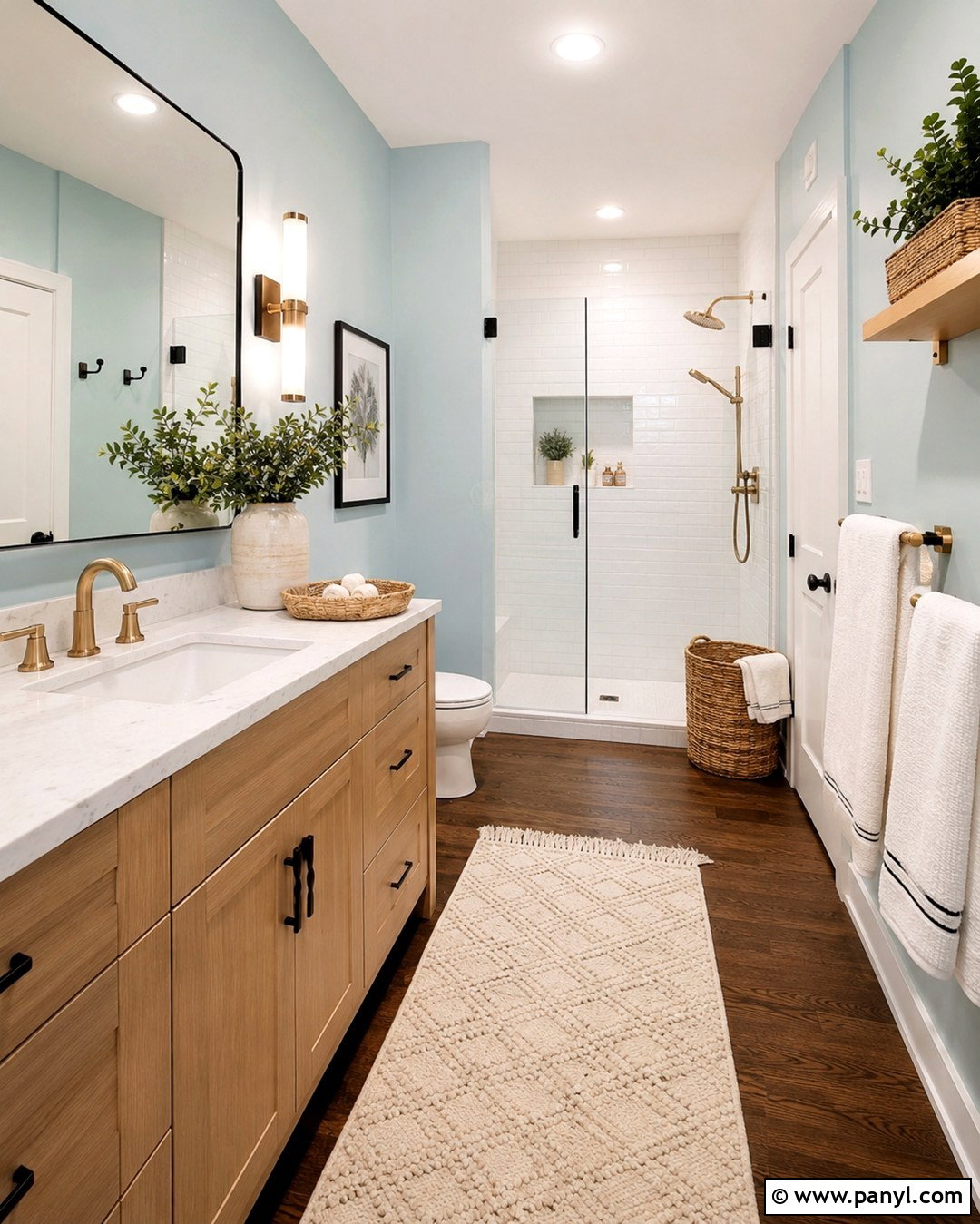 Light Blue Bathroom With Dark Wood Flooring - 20 Light Blue Walls Dark Wood Floor Ideas