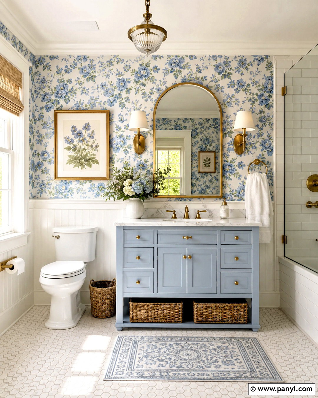 Light Blue Bathroom With Floral Wallpaper - 20 light blue bathroom decor ideas