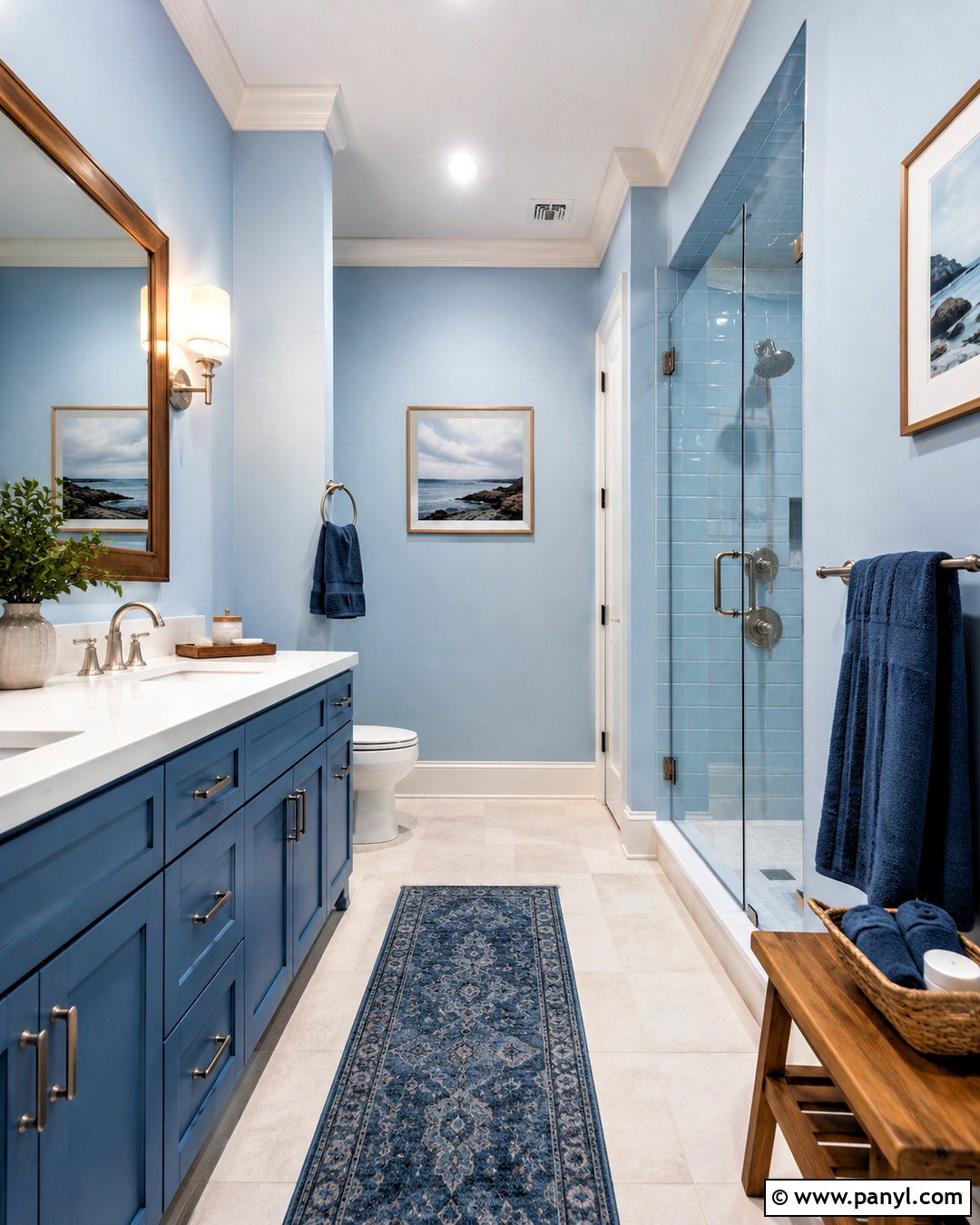 Light Blue Bathroom With Layered Blue Tones - 20 light blue bathroom decor ideas
