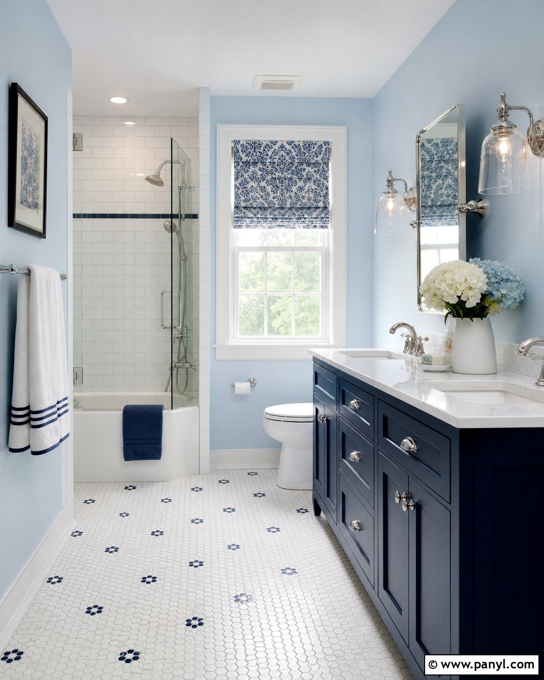 Light Blue Bathroom With Navy Vanity - 25 Bathroom With Light Blue Walls