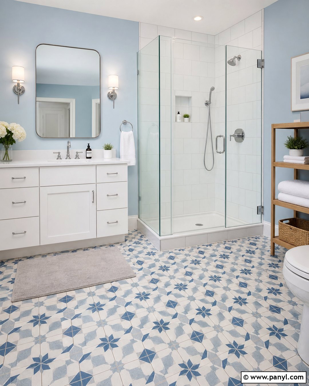 Light Blue Bathroom With Patterned Floor Tile - 25 Bathroom With Light Blue Walls