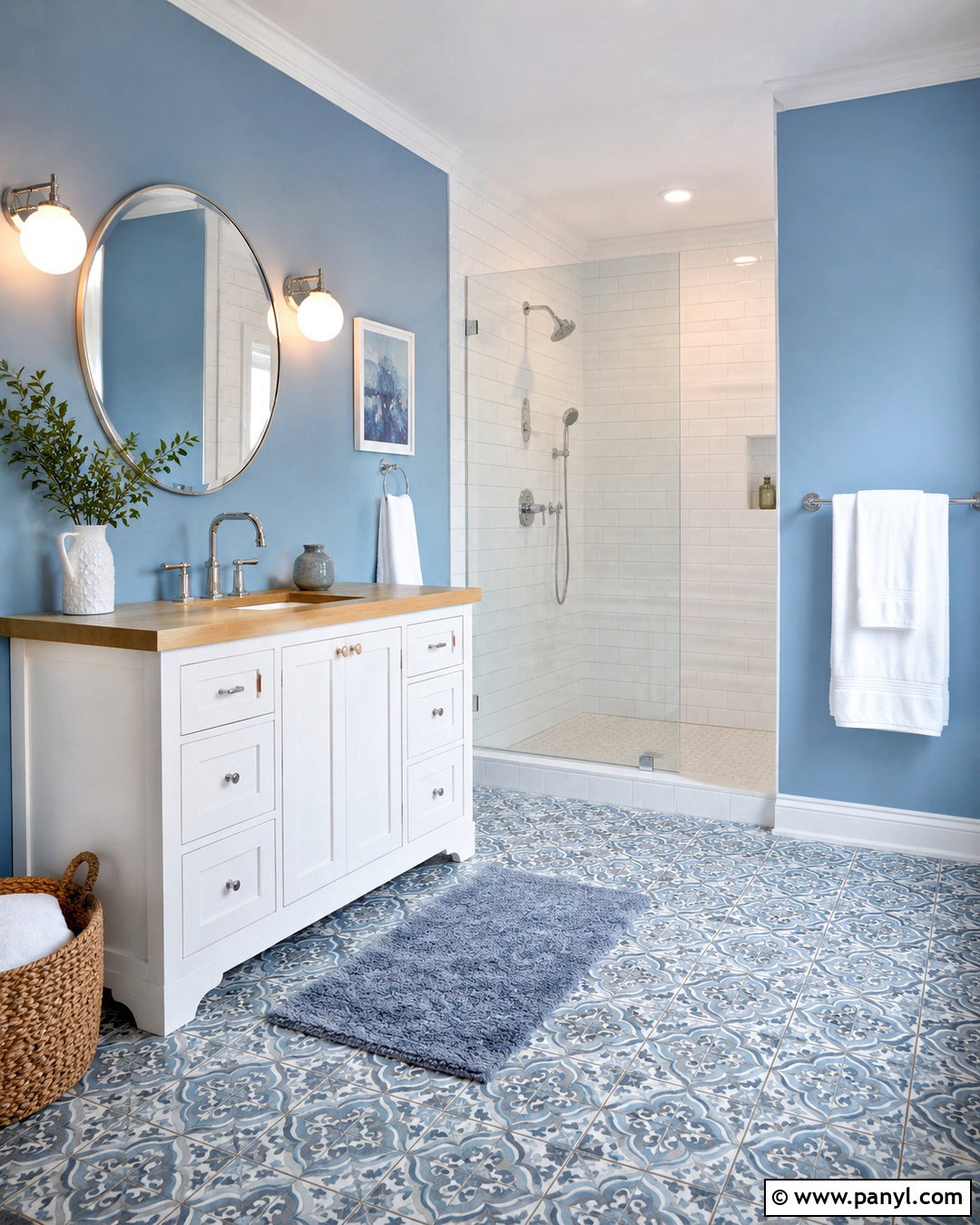Light Blue Bathroom With Patterned Floor - 20 light blue bathroom decor ideas