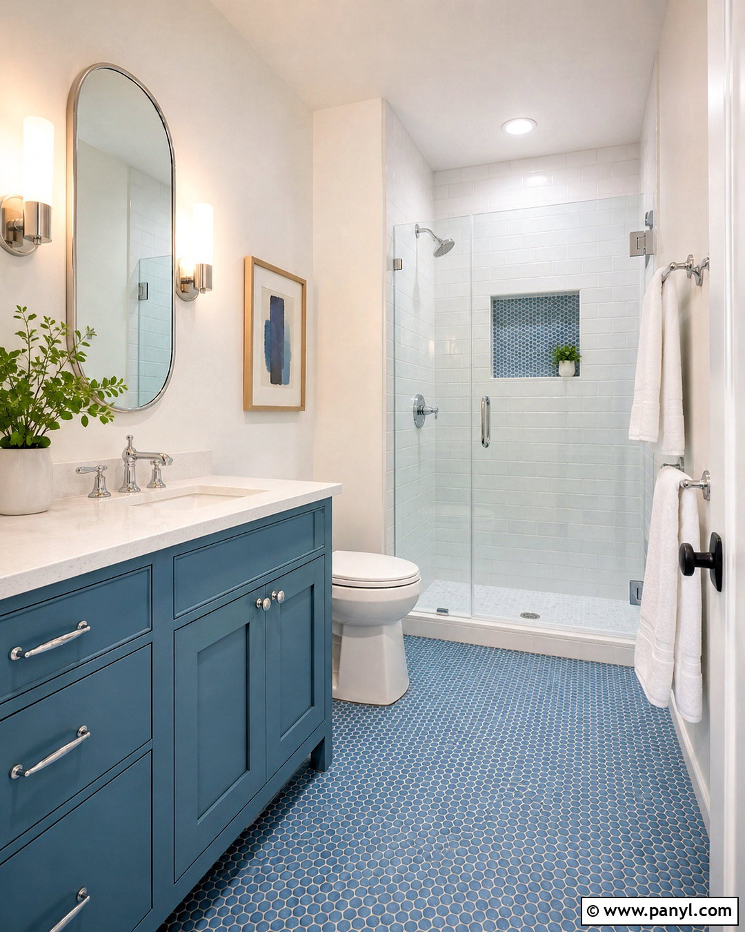 Light Blue Bathroom With Penny Tile - 20 light blue bathroom decor ideas