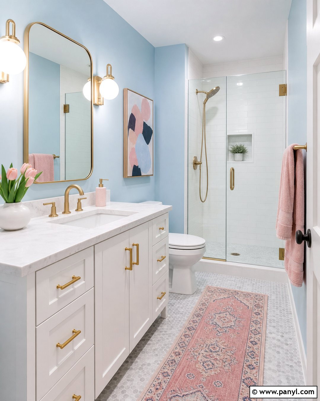 Light Blue Bathroom With Pink Accents - 25 Bathroom With Light Blue Walls