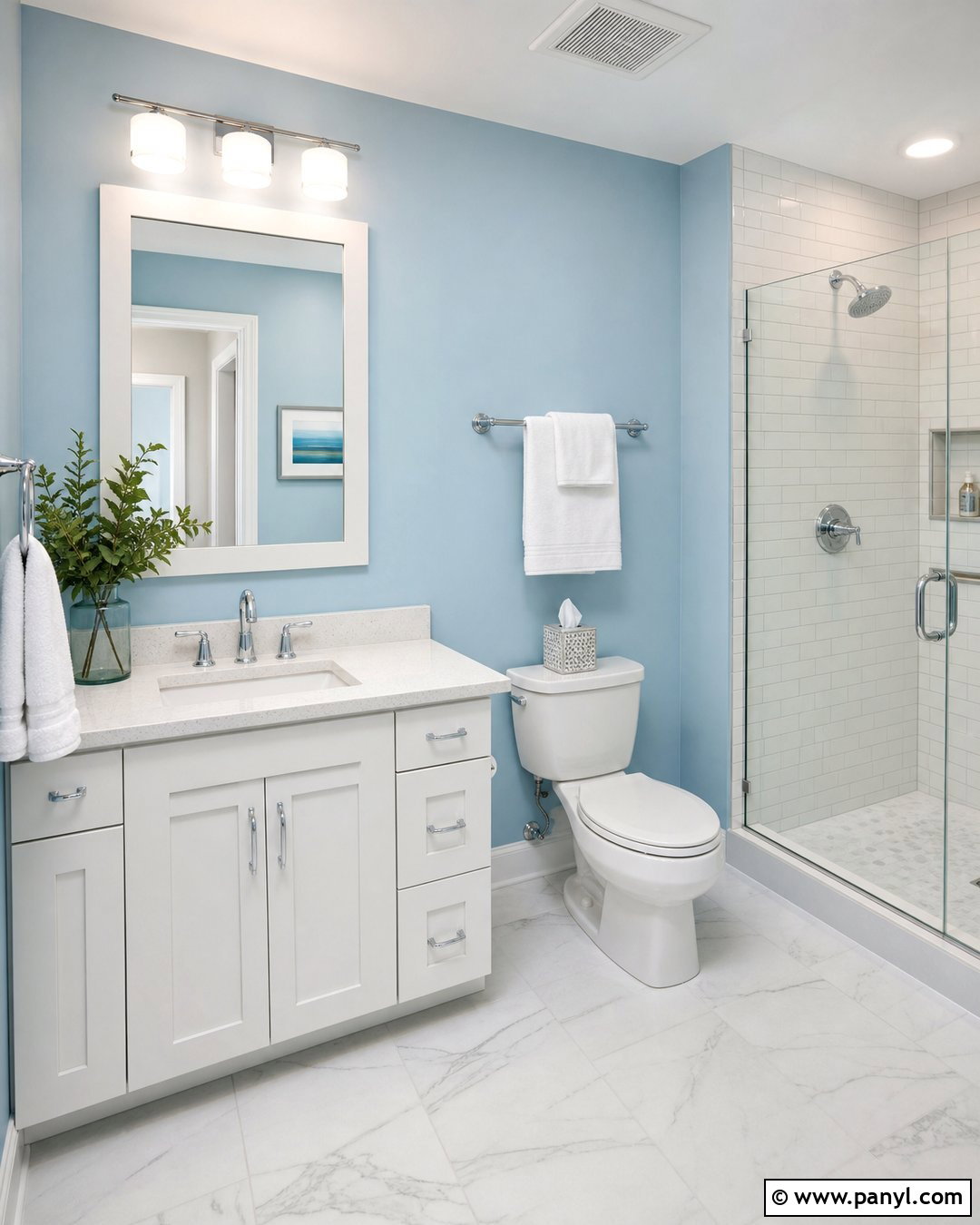 Light Blue Bathroom With White Vanity - 25 Bathroom With Light Blue Walls