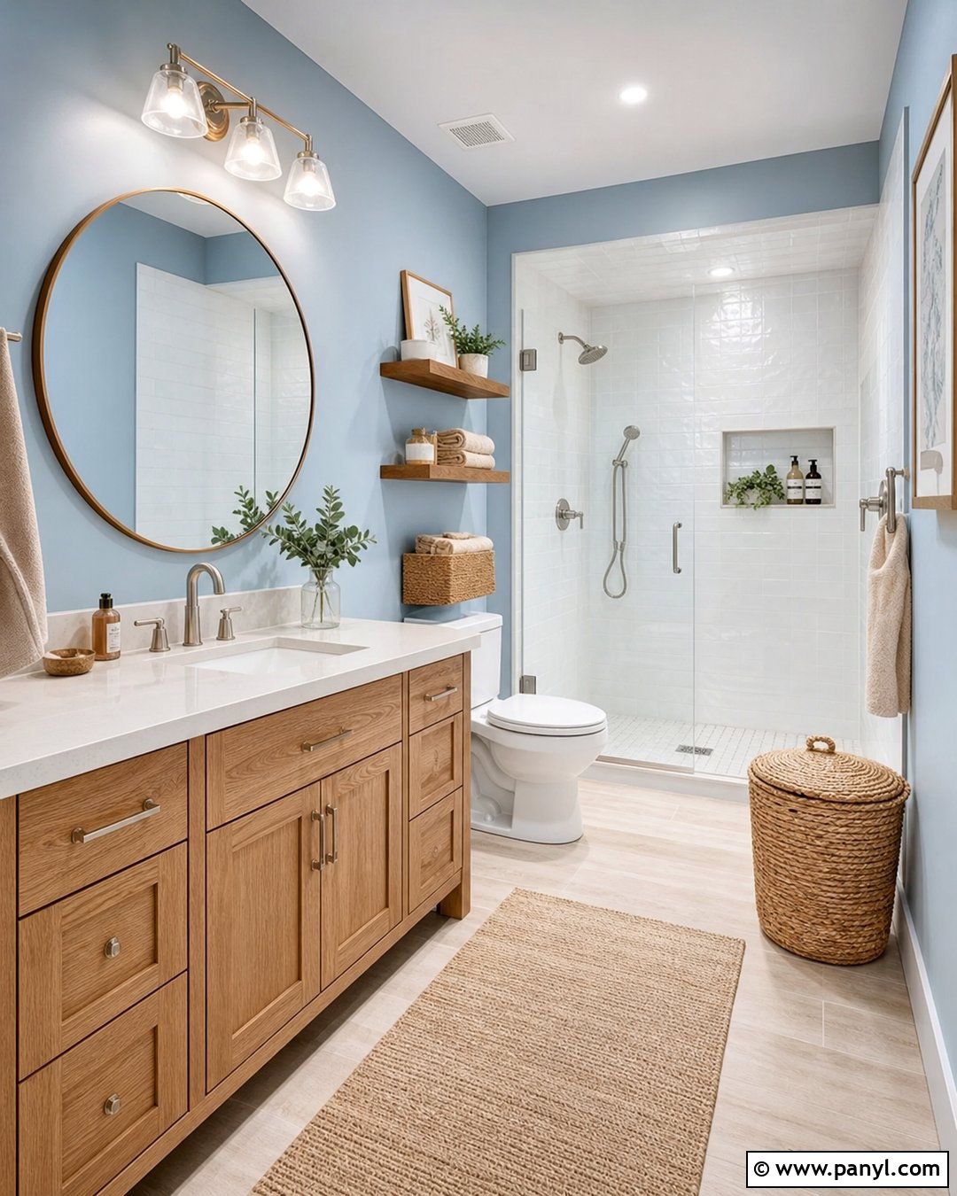 Light Blue Bathroom With Wood Vanity - 25 Bathroom With Light Blue Walls
