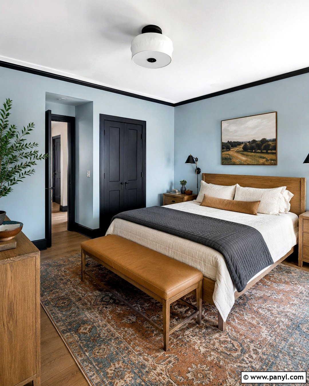Light Blue Bedroom With Black Door Trim - 20 Light Blue Walls With Black Trim Ideas