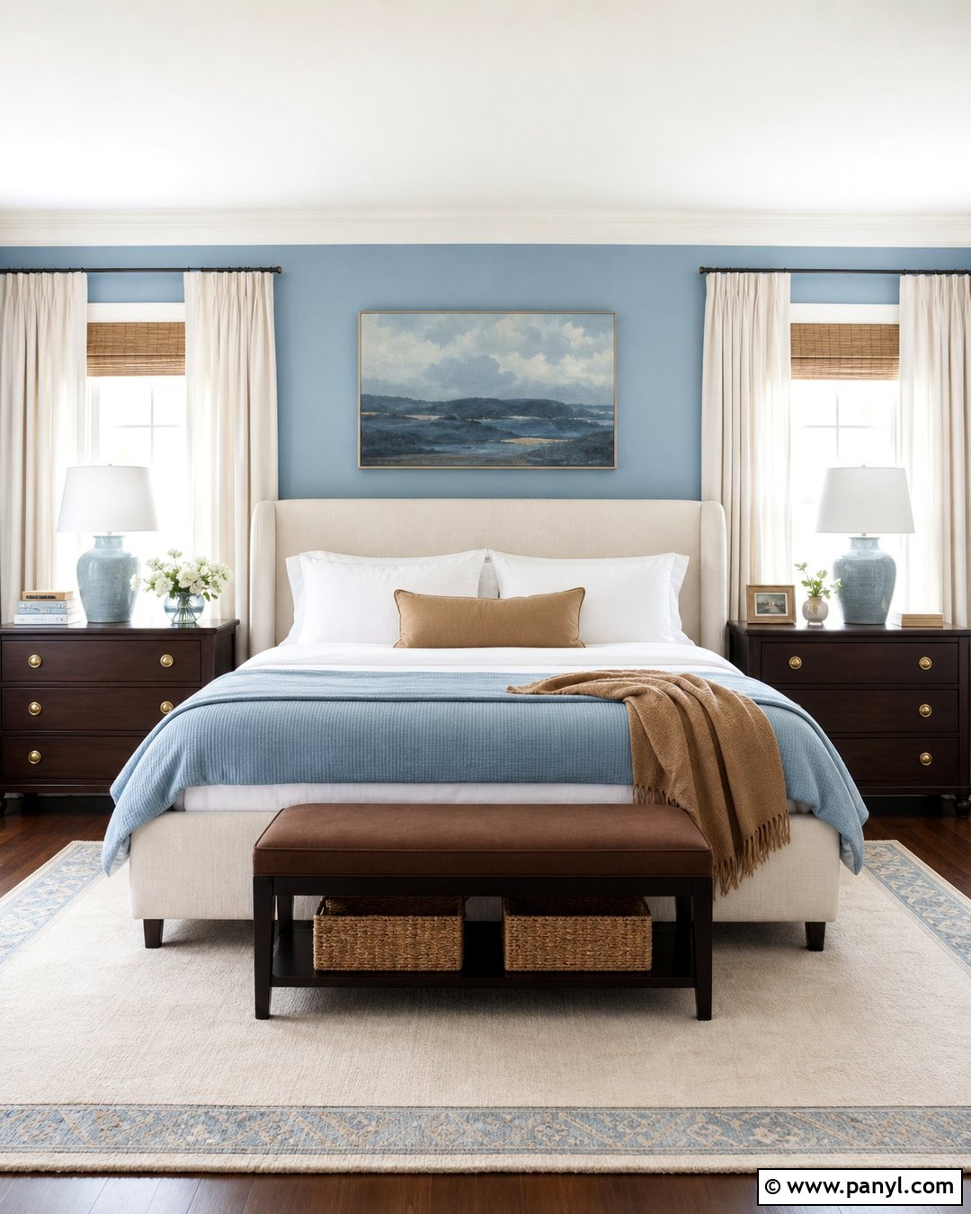 Light Blue Bedroom With Dark Brown Nightstands - 20 Light Blue Walls With Dark Brown Furniture Ideas