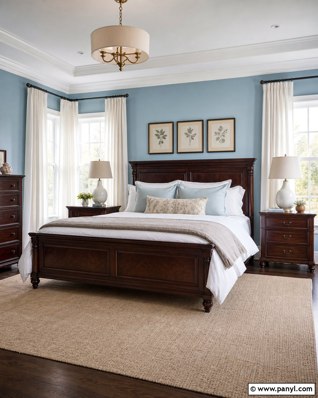 Light Blue Bedroom With Dark Brown Wood Bed - 20 Light Blue Walls With Dark Brown Furniture Ideas