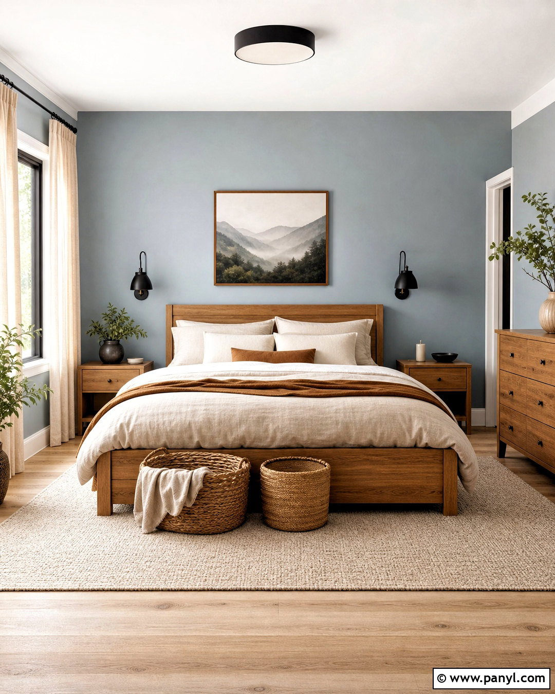 Light Blue Bedroom With Natural Wood Furniture - 20 light blue wall bedroom ideas