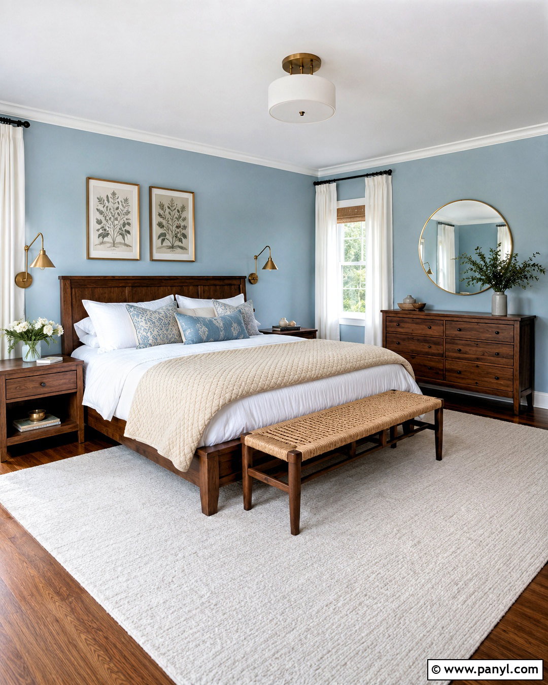 Light Blue Bedroom With Walnut Bed - 20 light blue walls brown furniture ideas