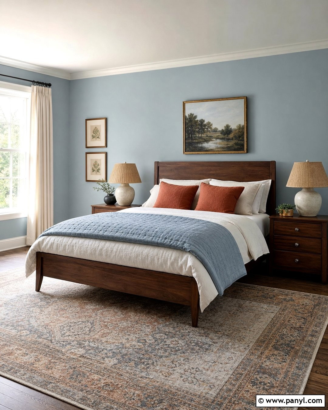 Light Blue Bedroom With Warm Wood Furniture - 35 Light Blue Wall Color Ideas
