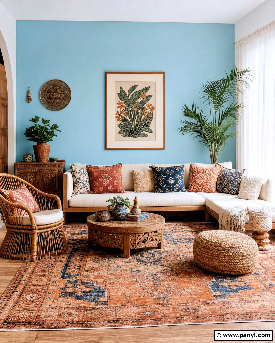Light Blue Boho Living Room - 20 light blue accent wall living room ideas
