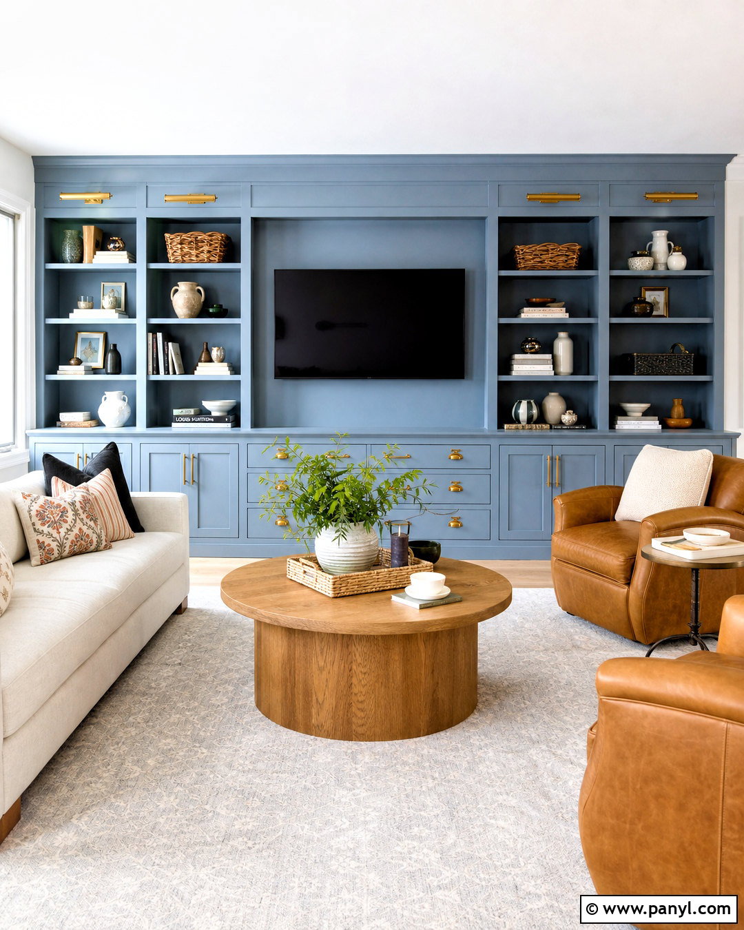 Light Blue Built-In Living Room - 20 light blue accent wall living room ideas