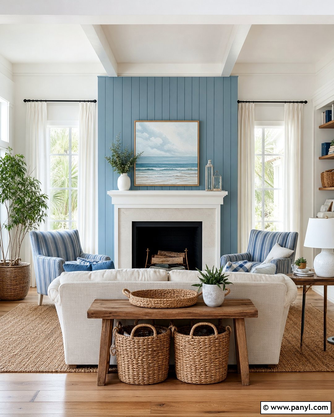 Light Blue Coastal Fireplace Wall - 30 blue fireplace wall ideas