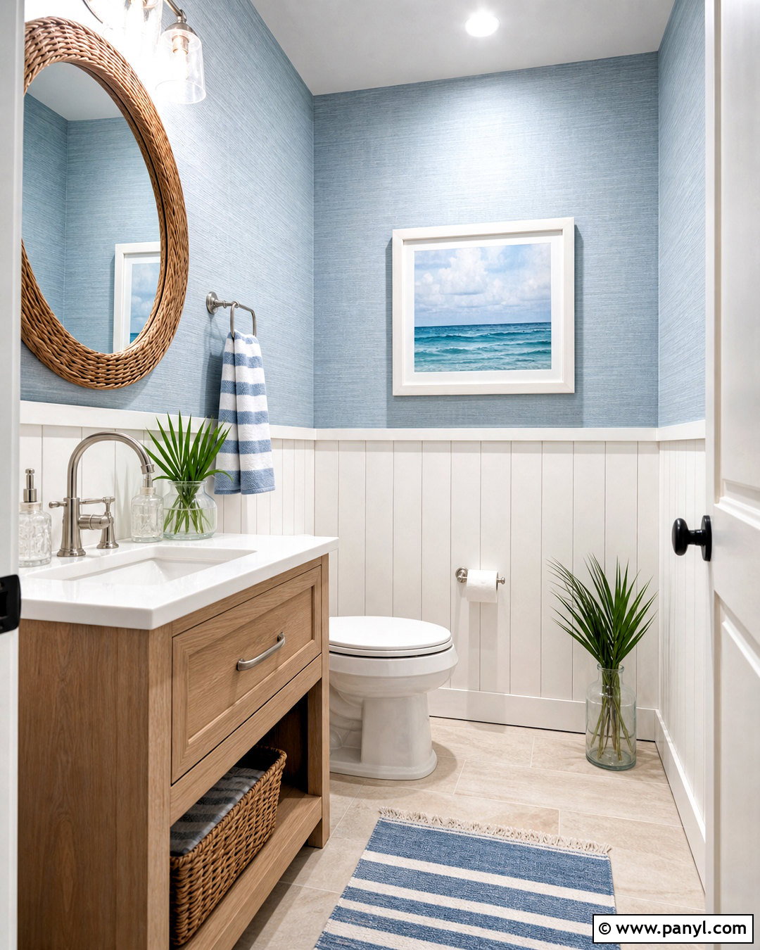 Light Blue Coastal Half Bathroom - 20 blue half bathroom ideas