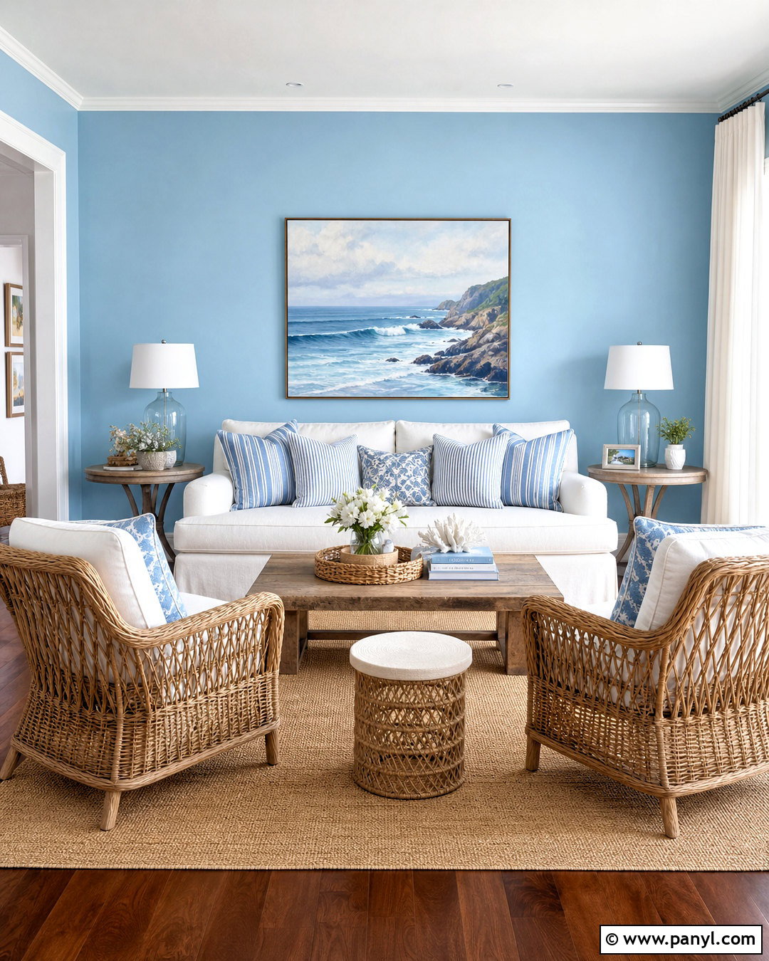 Light Blue Coastal Living Room - 20 light blue accent wall living room ideas