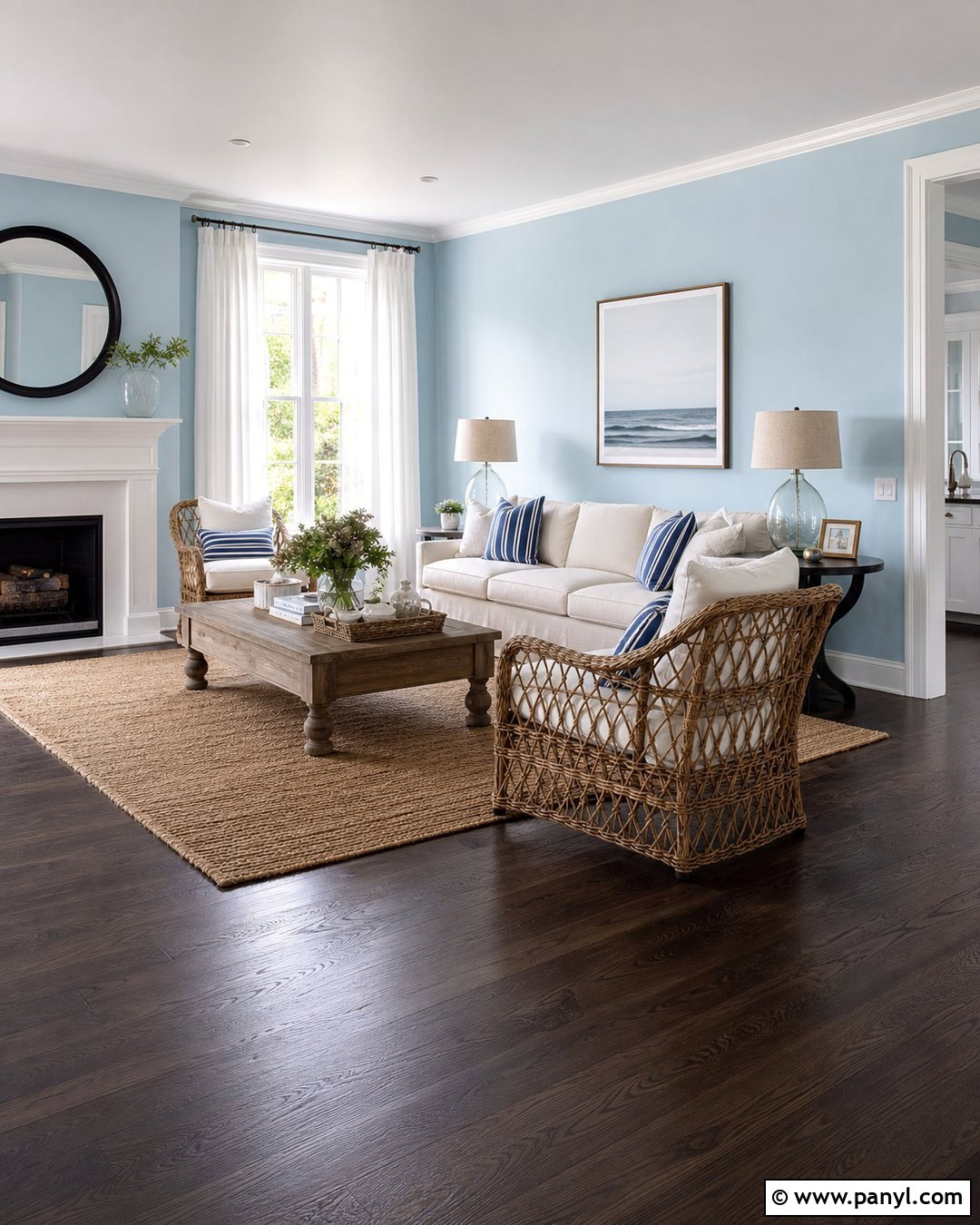 Light Blue Coastal Living Room With Dark Floors - 20 Light Blue Walls With Dark Floors