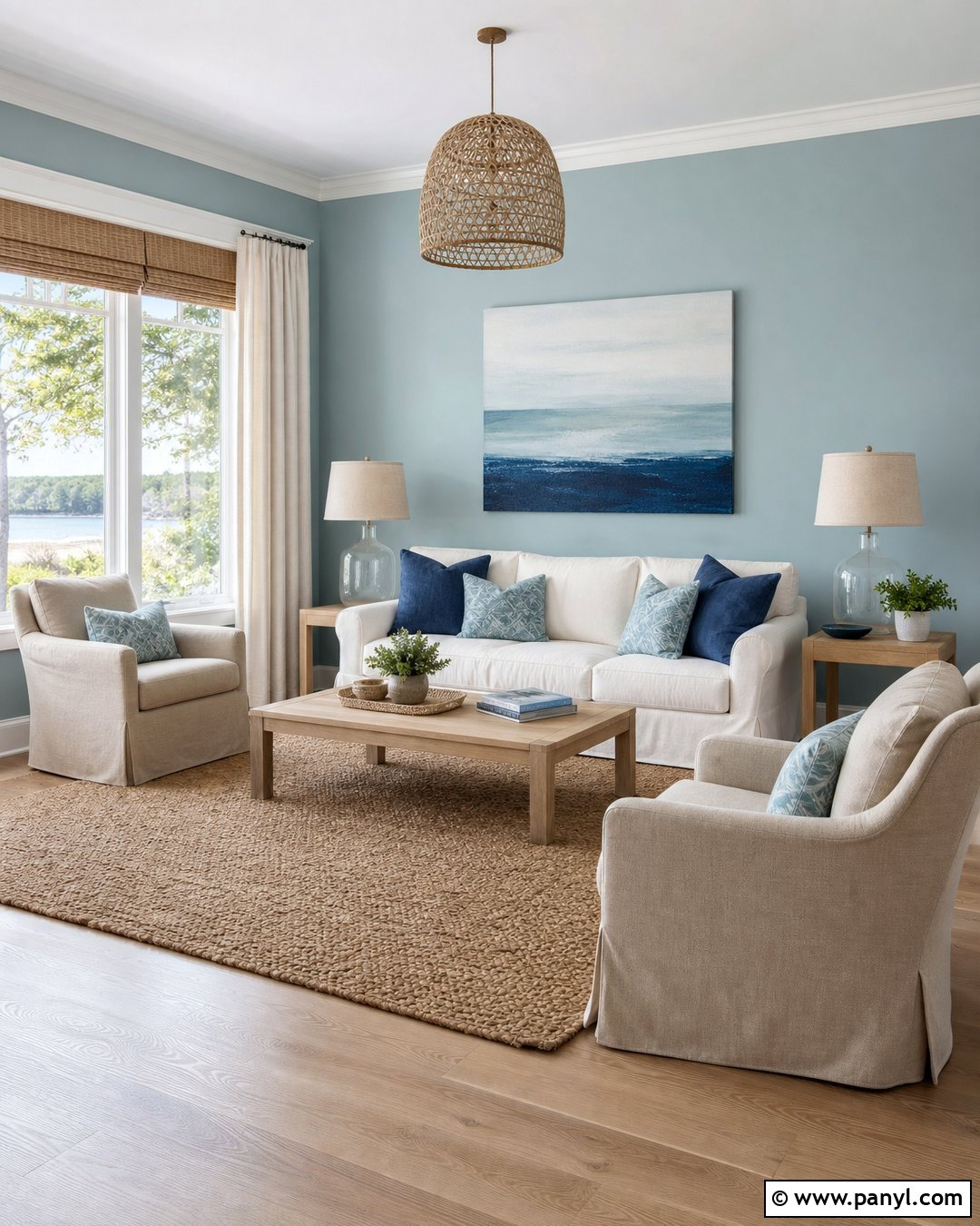 Light Blue Coastal Living Room - 35 Light Blue Wall Color Ideas