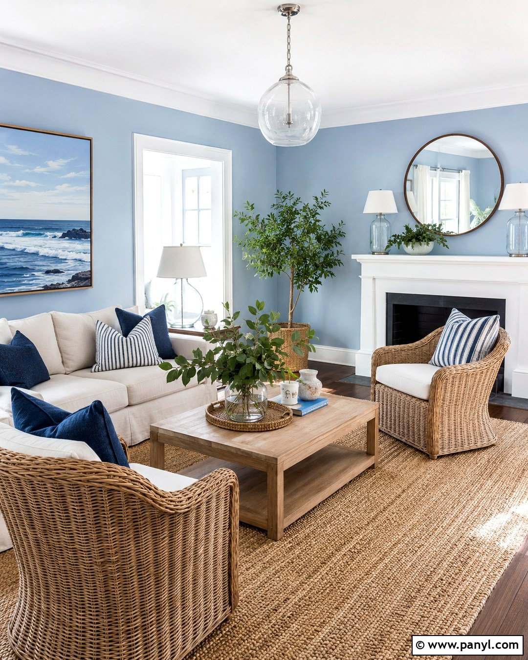 Light Blue Coastal Lounge Room - 20 Blue Wall Lounge Room Ideas
