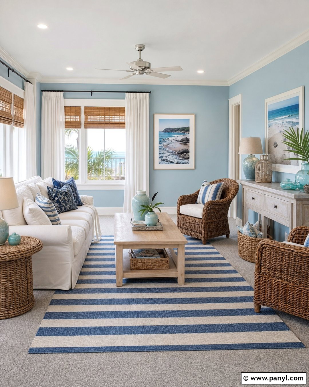 Light Blue Coastal Room With Grey Carpet - 20 Light Blue Walls Grey Carpet Ideas