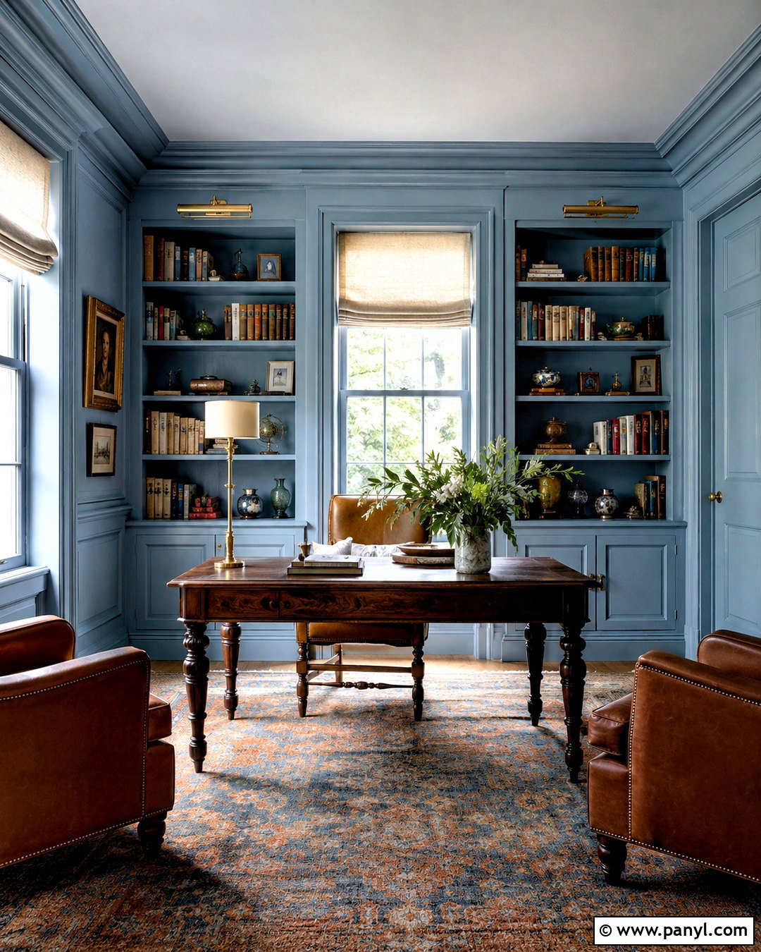 Light Blue Color-Drenched Library - 20 light blue interior design ideas