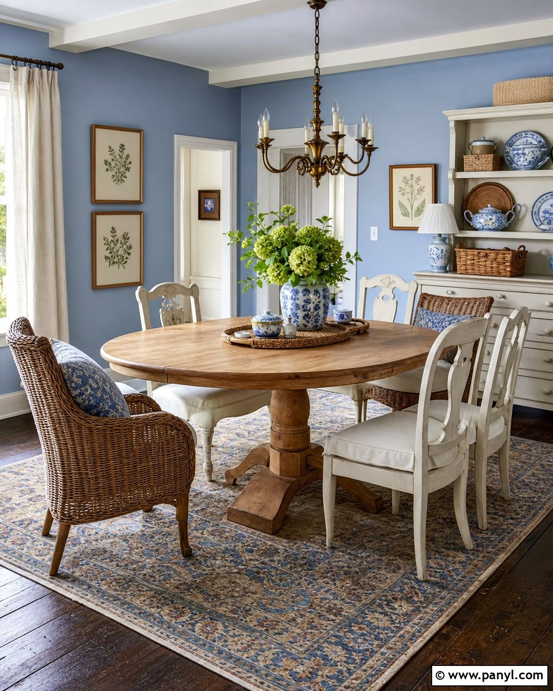 Light Blue Cottage Dining Room With Dark Floors - 20 Light Blue Walls With Dark Floors
