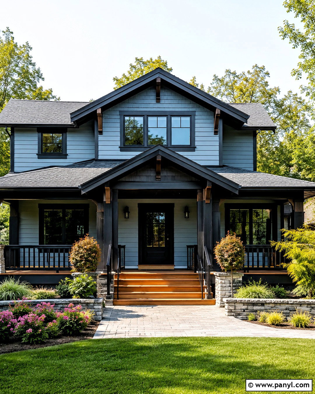 Light Blue Craftsman House With Black Trim - 20 blue house black trim ideas