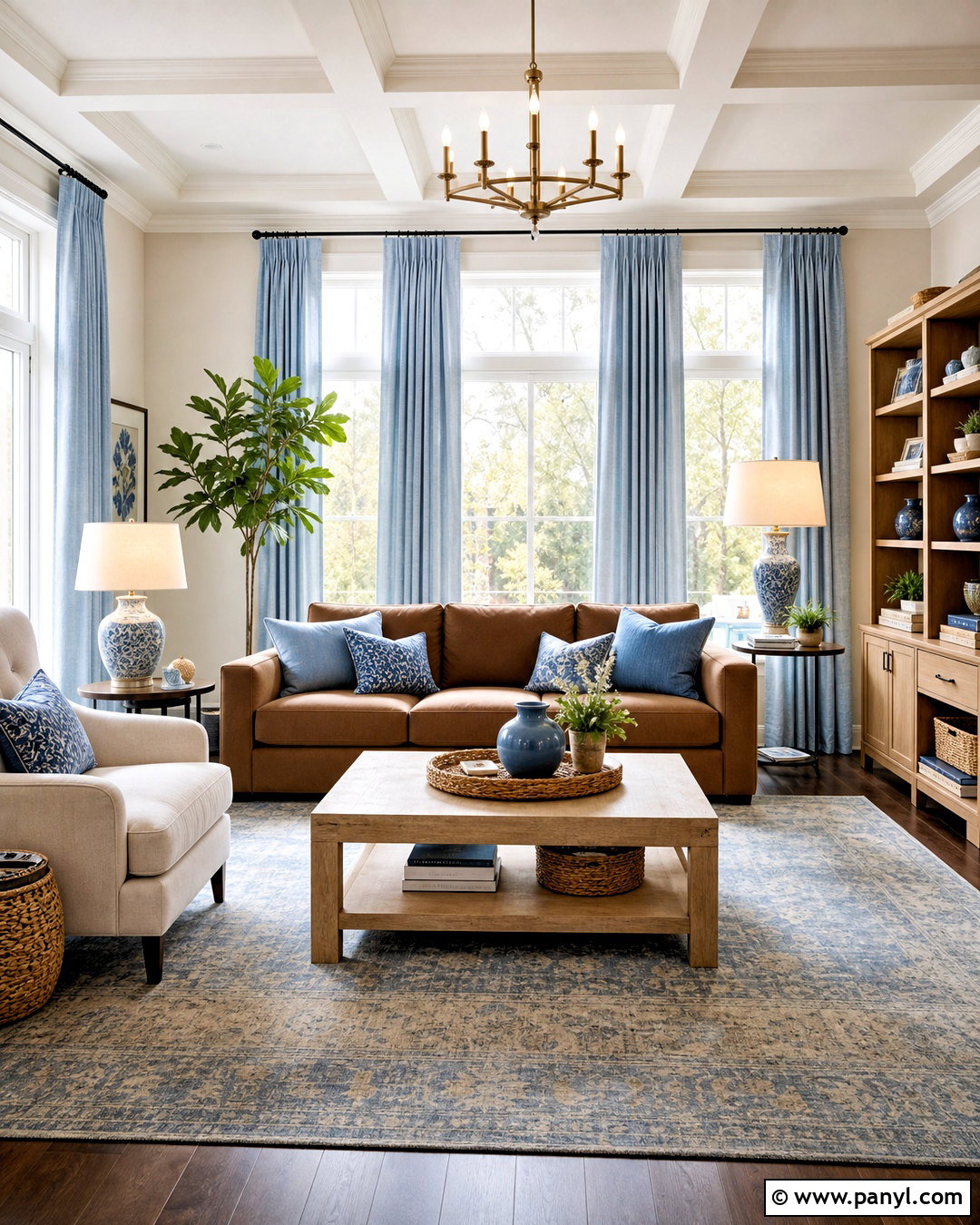 Light Blue Curtains With Brown Furniture - 20 light blue and brown living room ideas