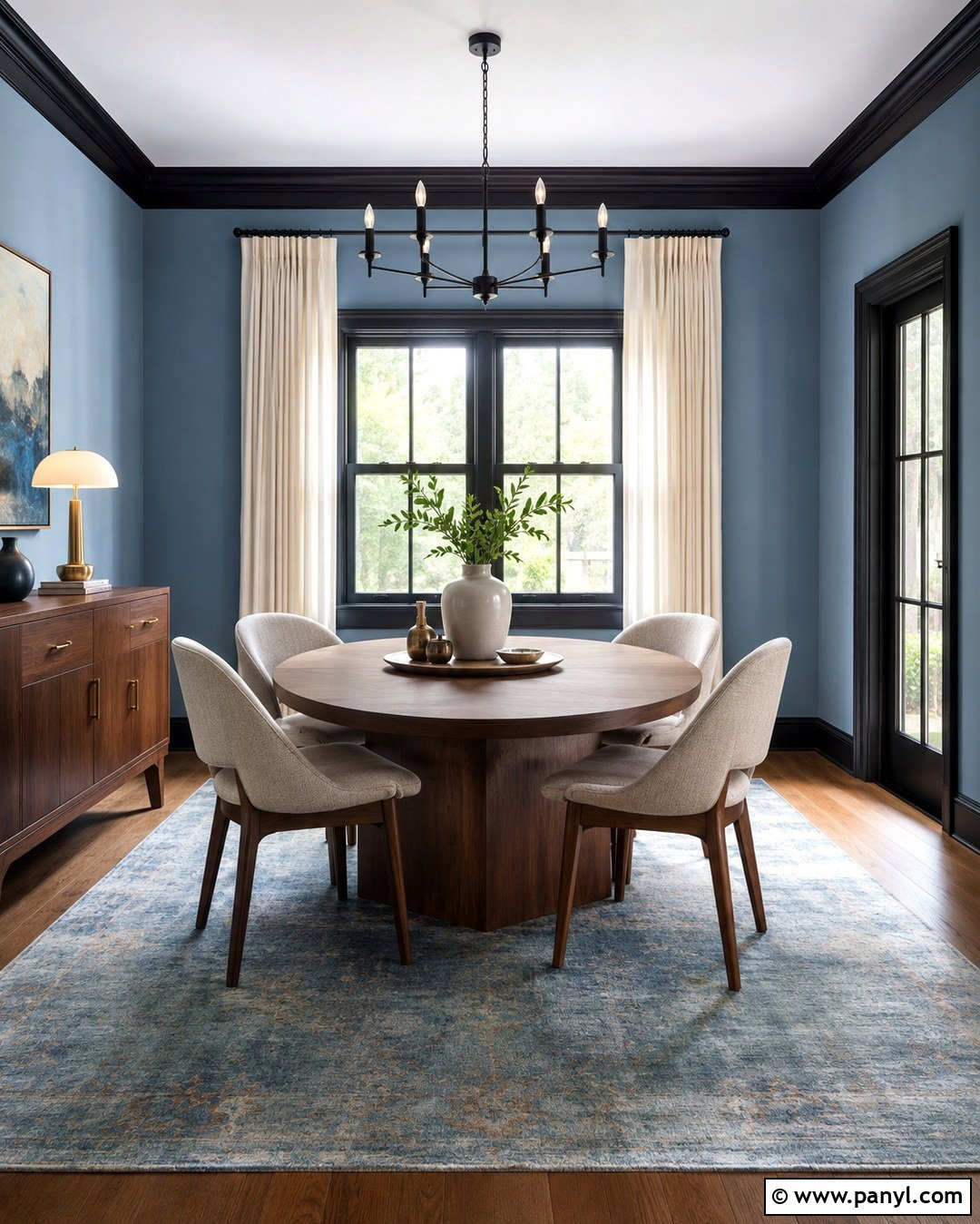 Light Blue Dining Room With Black Crown Molding - 20 Light Blue Walls With Black Trim Ideas