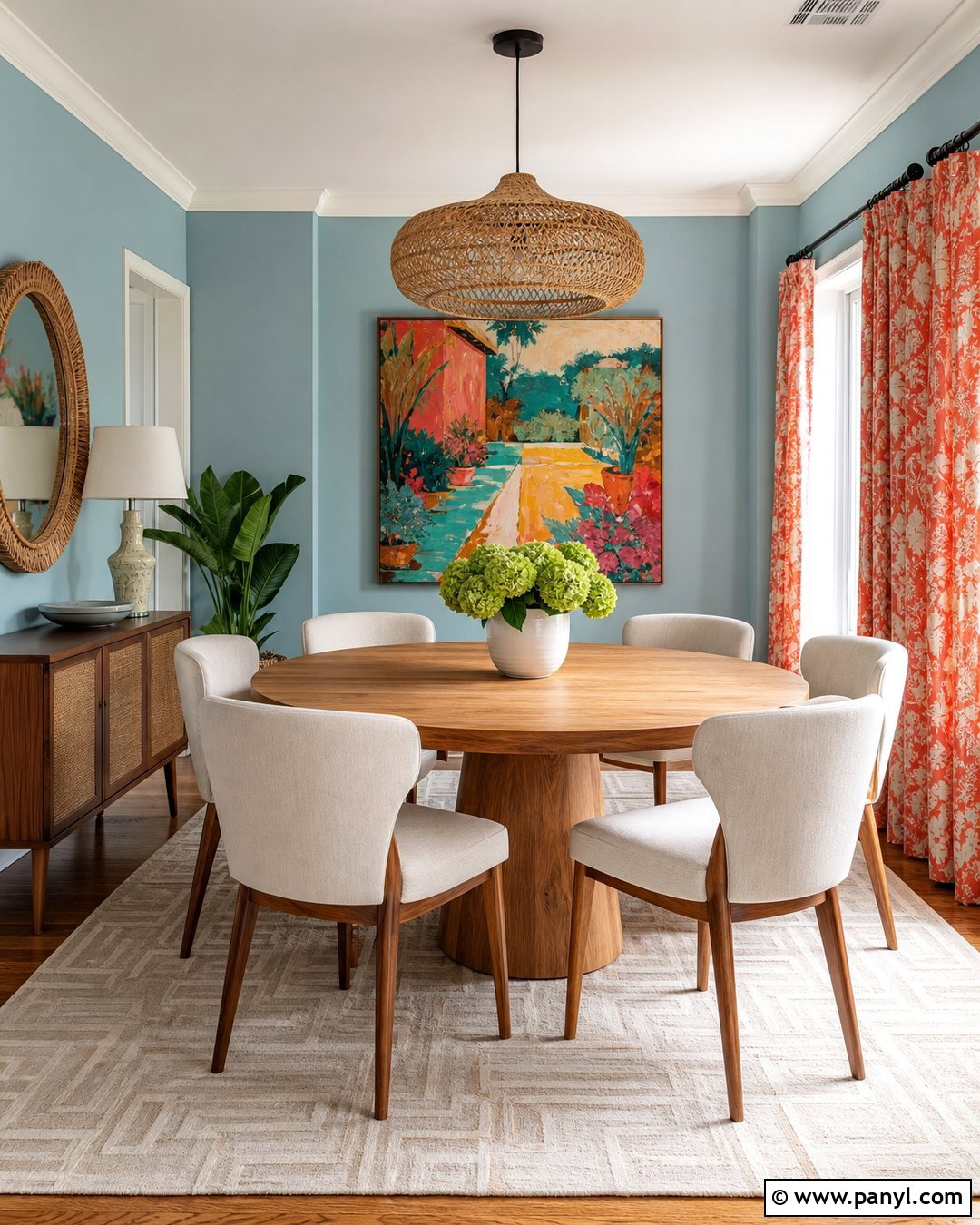 Light Blue Dining Room With Coral Accents - 35 Light Blue Wall Color Ideas