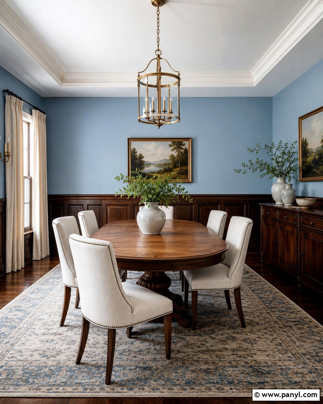 Light Blue Dining Room With Dark Wood Paneling - 20 Light Blue Walls Dark Wood Floor Ideas