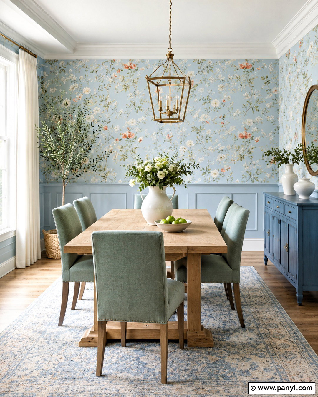 Light Blue Dining Room With Floral Wallpaper - 20 light blue dining room ideas
