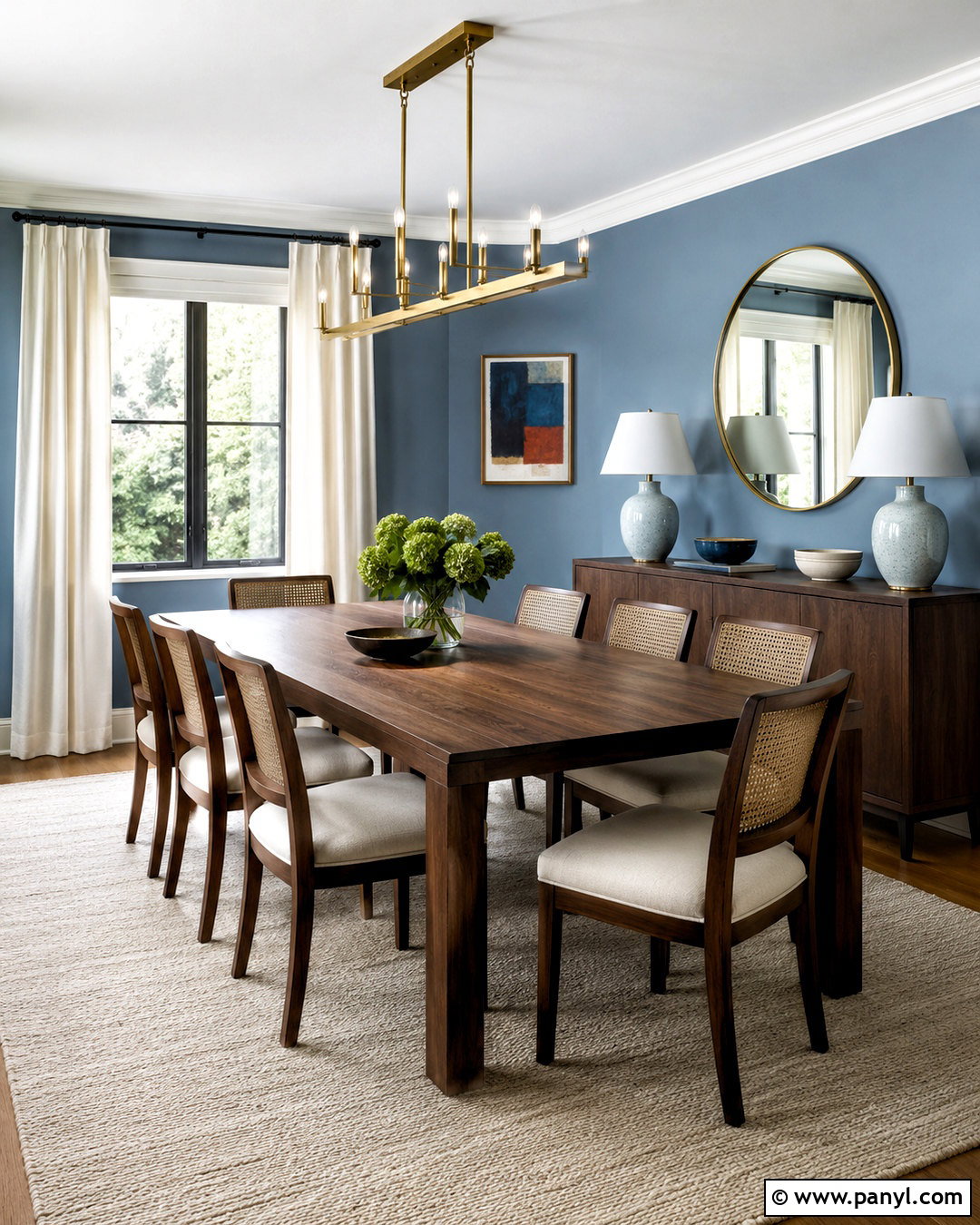Light Blue Dining Room With Walnut Table - 20 light blue walls brown furniture ideas