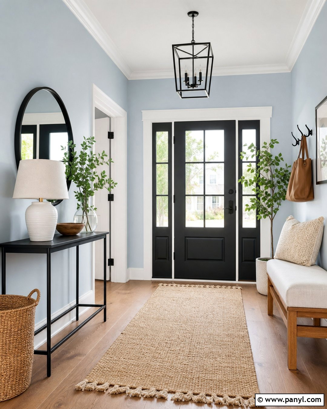 Light Blue Entryway With Black Accents - 35 Light Blue Wall Color Ideas